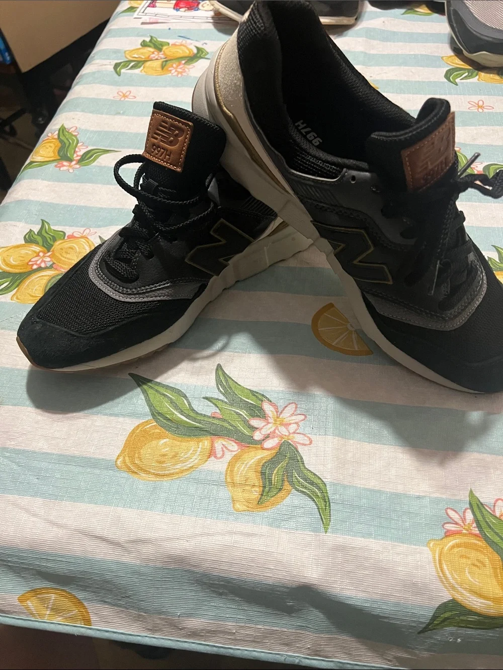 New Balance Black and Gray 997H Athletic Sneakers with Tan Logo Patch